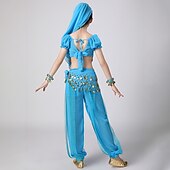 お買い得  キッズ用ダンスウェア-ベリーダンス 上着 スプライシング スパンコール 女の子 性能 訓練 半袖 ポリエステル スパンコール