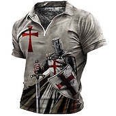 tanie Męska koszulka polo w stylu vintage-Męskie Templariusze Koszulki polo z zamkiem błyskawicznym Koszula golfowa Krótki rękaw Koszulki polo Koszule z kołnierzykiem Zabytkowe Codzienny Ubrania wakacyjne Ubrania festiwalowe Stroje na imprezę