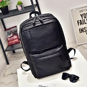 abordables Sacs à dos de Collège-Sac à dos en similicuir noir pour homme avec poche avant zippée – Sac élégant et imperméable pour ordinateur portable, idéal pour le travail, l&#039;université ou les déplacements quotidiens