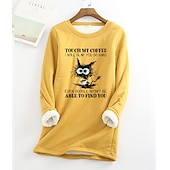 cheap Fleece-Lined Sweatshirts-Women&#039;s Plus Size Pullover Sweatshirt Graphic Warm Fuzzy Sherpa Fleece Long Sleeve Round Neck Crewneck Regular Tops Street Casual Yellow Pink Blue Gray Fall &amp; Winter