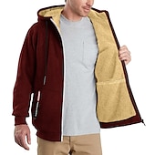 cheap Fleece Sweatshirts-Men&#039;s Zip Hoodie Sweatshirt Sweat Jacket Sherpa Black White Wine Army Green Navy Blue Hooded Solid Color Zipper Cool Basic Casual Winter Clothing Apparel Hoodies Sweatshirts  Long Sleeve