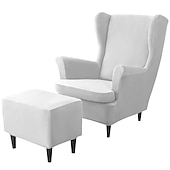 billiga Fåtöljskydd och armlöst stoltäckning-vingstolsöverdrag set vinrött stretch wingback stol överdrag och ottomansk överdrag, sammet wing rygg stolsöverdrag maskintvättbar fåtölj stolsöverdrag för strandmon stol