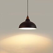 economico Luci a sospensione-lampada a sospensione a led nero / bianco 13,7 &quot;mini lampada a sospensione in legno di caucciù paralume in metallo nero opaco lampade a sospensione moderne per agriturismo, soggiorno da pranzo, bar,
