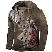 cheap Men&#039;s Lace Up Hoodie-Men&#039;s Knights Templar Cross Hoodie Hoodies Sweatshirt Pullover Hoodie Sweatshirt Long Sleeve Hooded Sweatshirt Hooded Streetwear 3D Print Party Causal Black Blue Lace up Print Spring &amp;  Fall Designer