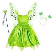 preiswerte Märchen-Motto-Kleider-Kinder Mädchen Tinker Bell Kostümkleid Schmetterling Partykleid Performance Party Grün asymmetrisch Kurzarm Kostüm Süß Kleider Frühling Sommer Regular Fit 3-10 Jahre