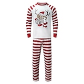 voordelige Pyjama&#039;s-Familie-look Kerst Familie Pyjama Pyjama  Gestreept Brief Huis Wit Lange mouw Mama En Ik Outfits Dagelijks Bijpassende outfits