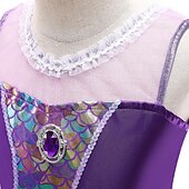 abordables Disfraces de Niña-Niños Chica Vestido Sirena Sin Mangas Rendimiento Disfraz Algodón Vestido de cambio Verano Primavera 3-6 años de edad Azul Piscina Morado