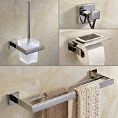 billige Tilbehørssett til badet-baderomstilbehør sett 4 deler rustfritt stål, veggmontert håndklestang, toalettpapirholder, toalettbørsteholder og kappekrok, baderomsutstyrsett (svart/gylden/krom/børstet nikkel)