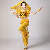 お買い得  キッズ用ダンスウェア-ベリーダンス 上着 スプライシング スパンコール 女の子 性能 訓練 半袖 ポリエステル スパンコール