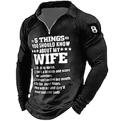 cheap Men&#039;s Fun Text Polo-Men&#039;s Funny Zip Polo Shirts Golf Shirt Long Sleeve Polo Shirts Collared Shirts Vintage Casual Streetwear Festival Wear Party Outfits 3D Print Quarter Zip Polo Black Red Blue
