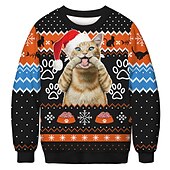 abordables Sudaderas y sudaderas con capucha divertidas-Papá Noel Gato Hombre de pan de jengibre Suéter de navidad Sudadera Hombre Mujer Navidad Navidad Carnaval Mascarada Nochebuena Adultos Fiesta Navidad Poliéster Cima