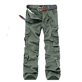 billiga Cargobyxor-Herr Militärbyxor Cargo byxor Långbyxor Fallskärmsbyxor Flera fickor Ensfärgat Fullängd Arbete Utekväll Bomull Mode Streetwear Gräsarmégrön Jordnära grön Microelastisk