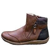 abordables Botines-Mujer Botas Tallas Grandes Exterior Diario Botines Botines Invierno Cremallera Tacón Plano Dedo redondo Vintage Casual Zapatos de Paseo Cuero PU Cremallera Plaid Bloque de color Negro Vino Morado