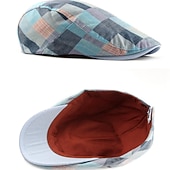 cheap Men's Hats-Men's Flat Cap Pink Red Cotton Adjustable Buckle Print Simple 1920s Fashion Casual Street Dailywear Weekend Plaid Portable Comfort Fashion