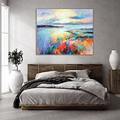 voordelige Schilderijen van landschappen-handgemaakte olieverf canvas muur kunst decoratieve abstracte mes schilderij landschap blauw voor home decor gerold frameloze niet-uitgerekt schilderij