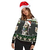 abordables Sudaderas y sudaderas con capucha divertidas-Papá Noel Gato Hombre de pan de jengibre Suéter de navidad Sudadera Hombre Mujer Navidad Navidad Carnaval Mascarada Nochebuena Adultos Fiesta Navidad Poliéster Cima