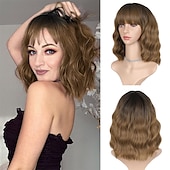 economico Parrucche trendy sintetiche-ombre bluastro parrucca verde ondulata lunga parte centrale parrucca teal blue wig resistente al calore capelli sintetici sirena parrucche per le donne festa di natale parrucche