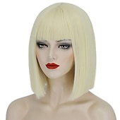 economico Parrucche di Carnevale-parrucca rossa delle donne breve parrucca bob rossa con la frangetta aspetto naturale parrucca sintetica morbida parrucca carina festa cosplay halloween parrucche da 12 pollici festa di natale