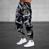 baratos Calças Desportivas-Homens Calças Esportivas Corredor Calças Com Cordão Bolsos laterais Cintura elástica Caveiras Estampas Abstratas Conforto Respirável Esportes Casual Diário Misto de Algodão Felpudo Roupa de rua