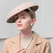 baratos Chapéus de Festa-Moda elegante tule/100% lã chapéus com pérolas/tule 1 peça festa/noite/feriado capacete/chapéus de palha com cetim bowknot casual/feriado capacete/proteção solar