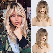 cheap Synthetic Trendy Wigs-Red Wigs for WomenLong Layered Wigs with Bangs Heat Resistant Synthetic Fibre Wigs Halloween Cosplay Party Wigs