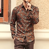 preiswerte Pflanzen Muster-Herren Blumen Hemd Hawaiihemd Sommerhemd Knopfhemd Langarm Modisch Strassenmode Brautkleider schlicht Casual Festtage Wochenende Frühling Herbst Umlegekragen Bedruckt Button-Down Wein Rote Grün