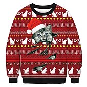 abordables Sudaderas y sudaderas con capucha divertidas-Papá Noel Gato Hombre de pan de jengibre Suéter de navidad Sudadera Hombre Mujer Navidad Navidad Carnaval Mascarada Nochebuena Adultos Fiesta Navidad Poliéster Cima
