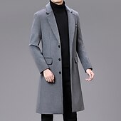 billiga Trenchcoat för män-Herr Vinterkappa Rock Trenchcoat Kontor &amp; Karriär Dagliga kläder Vinter Ylle Håller värmen Tvättbar Ytterkläder Kläder Mode Uppvärmning Solid färg Flera fickor Nedvikt Enkelknäppt