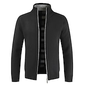 preiswerte Herren Strickjacke-Herren Pullover Strickjacke Zip Pullover Reißverschluss Pullover Jacke Fleece Pullover Stricken Feste Farbe Ständer Essential Casual Bekleidung Winter Schwarz Burgunderrot S M L