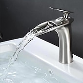 voordelige Klassiek-waterval badkamer wastafel mengkraan, mono wastafel enkele handgreep wastafelkranen met warme en koude slang monobloc vat water messing kraan badrandcombinaties
