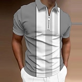 abordables Polo géométrique pour homme-Homme Rayé Polos à zip Chemise de golf Manche Courte Polos Chemises à Col Vêtement décontracté de travaile Vêtements de travail Tenue formelle Vêtements de festival Impression 3D Polo à fermeture