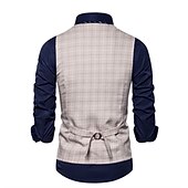 cheap Men&#039;s Waistcoat-Men&#039;s Vest Waistcoat Wedding Office &amp; Career Daily Wear Going out Business Retro Fall &amp; Winter Button Pocket Polyester Outdoor Comfortable Casual Plaid Single Breasted V Wire Regular Fit Light Blue