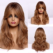 cheap Synthetic Trendy Wigs-Red Wigs for WomenLong Layered Wigs with Bangs Heat Resistant Synthetic Fibre Wigs Halloween Cosplay Party Wigs