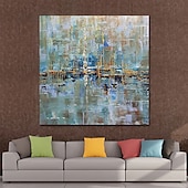 cheap Abstract Paintings-Oil Painting 100% Handmade Hand Painted Wall Art On Canvas Blue Line Abstract Modern Home Decoration Decor Rolled Canvas No Frame Unstretched
