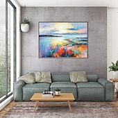 voordelige Schilderijen van landschappen-handgemaakte olieverf canvas muur kunst decoratieve abstracte mes schilderij landschap blauw voor home decor gerold frameloze niet-uitgerekt schilderij