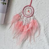 cheap Dreamcatcher-Pink Dream Catcher Handmade Gift with Feather Wall Hanging Decor Art Wind Chimes Boho Style Car Hanging Home Pendant