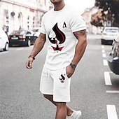 ieftine Seturi tricouri imprimate pentru bărbați-Bărbați Imprimeu Grafic Pocher 2 buc Seturi de tricouri Set pantaloni scurți și tricou Ținute cu tricou Manșon scurt Stil Nautic De Bază Clasic Comfortabil În aer liber Stradă Zilnic Imprimare 3D