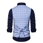 cheap Men&#039;s Waistcoat-Men&#039;s Vest Waistcoat Wedding Office &amp; Career Daily Wear Going out Business Retro Fall &amp; Winter Button Pocket Polyester Outdoor Comfortable Casual Plaid Single Breasted V Wire Regular Fit Light Blue