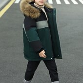 billiga Pojkars dunjacka och parka-Barn Pojkar Kappa Ytterkläder Färgblock Bokstav Långärmad Täcka Utomhus Bomull Häftig Dagligen ArmyGreen Rubinrött Vinter Höst 7-13 år