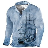 preiswerte Vintage-Poloshirt für Herren-Herren Nautisch Poloshirts Golfshirt Langarm Polo-Shirts Hemden mit Kragen Vintage Lässig Urlaubskleidung Bootskleidung Party-Outfits Knöpfe 3D-Druck Rote Königsblau Blau