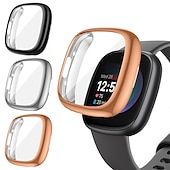 abordables Estuche para reloj inteligente-3 paquetes Caja de reloj con protector de pantalla Compatible con Fitbit Versa 4 Sense 2 Resistente a arañazos Escabroso Cubierta completa de parachoques Vidrio Templado / computadora dura Reloj