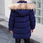 billiga Pojkars dunjacka och parka-Barn Pojkar Ner Hoodiejacka Pufferjacka Ytterkläder Ensfärgat Långärmad Ficka Täcka Utomhus Häftig Dagligen Svart Kaki Höst Vinter 7-13 år