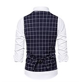 cheap Men&#039;s Waistcoat-Men&#039;s Vest Waistcoat Wedding Office &amp; Career Daily Wear Going out Business Retro Fall &amp; Winter Button Pocket Polyester Outdoor Comfortable Casual Plaid Single Breasted V Wire Regular Fit Light Blue
