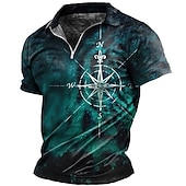 cheap Men's Vintage Polo-Men's Nautical Zip Polo Shirts Golf Shirt Short Sleeve Polo Shirts Collared Shirts Vintage Casual Vacation Wear Boat Wear Party Outfits 3D Print Quarter Zip Polo Yellow Blue Green