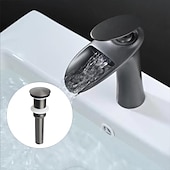 voordelige Klassiek-waterval badkamer wastafel mengkraan, mono wastafel enkele handgreep wastafelkranen met warme en koude slang monobloc vat water messing kraan badrandcombinaties