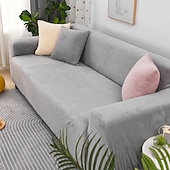 baratos Cobertura de Sofa-capa de sofá elástica espessa de pelúcia elástica sofá secional poltrona loveseat 4 ou 3 lugares em forma de l cinza macio durável lavável