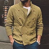 levne pánský svetr cardigan-Pánské Svetr Cardigan Rýhovaný Plést Zkrácené Pletený Královna Anna protažení Moderní soudobé Denní nošení Jdeme ven Oblečení Jaro &amp; podzim Černá Fialová M L XL