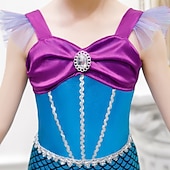 abordables Disfraces de Niña-Niños Chica Vestido Sirena Sin Mangas Rendimiento Disfraz Algodón Vestido de cambio Verano Primavera 3-6 años de edad Azul Piscina Morado