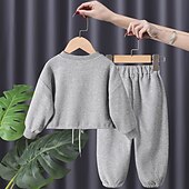 preiswerte Sets-Mädchen 3D Feste Farbe Buchstabe Set aus Kapuzenpullover und Jogginghose Kleidungsset Langarm Herbst Winter Täglich Brautkleider schlicht Baumwolle kinderkleidung 2-6 Jahre Urlaub Regular Fit