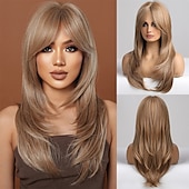 cheap Synthetic Trendy Wigs-Red Wigs for WomenLong Layered Wigs with Bangs Heat Resistant Synthetic Fibre Wigs Halloween Cosplay Party Wigs